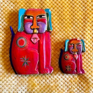 Vintage Laurel Burch style colorful and whimsical dogs. Set of 2.